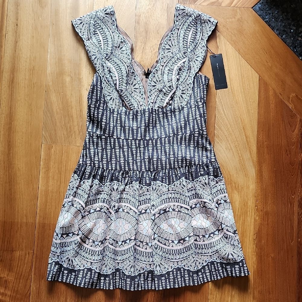 BCBGMaxAzria Black and Gray Lace Mini Dress - Women's Size 6 (NWT)
